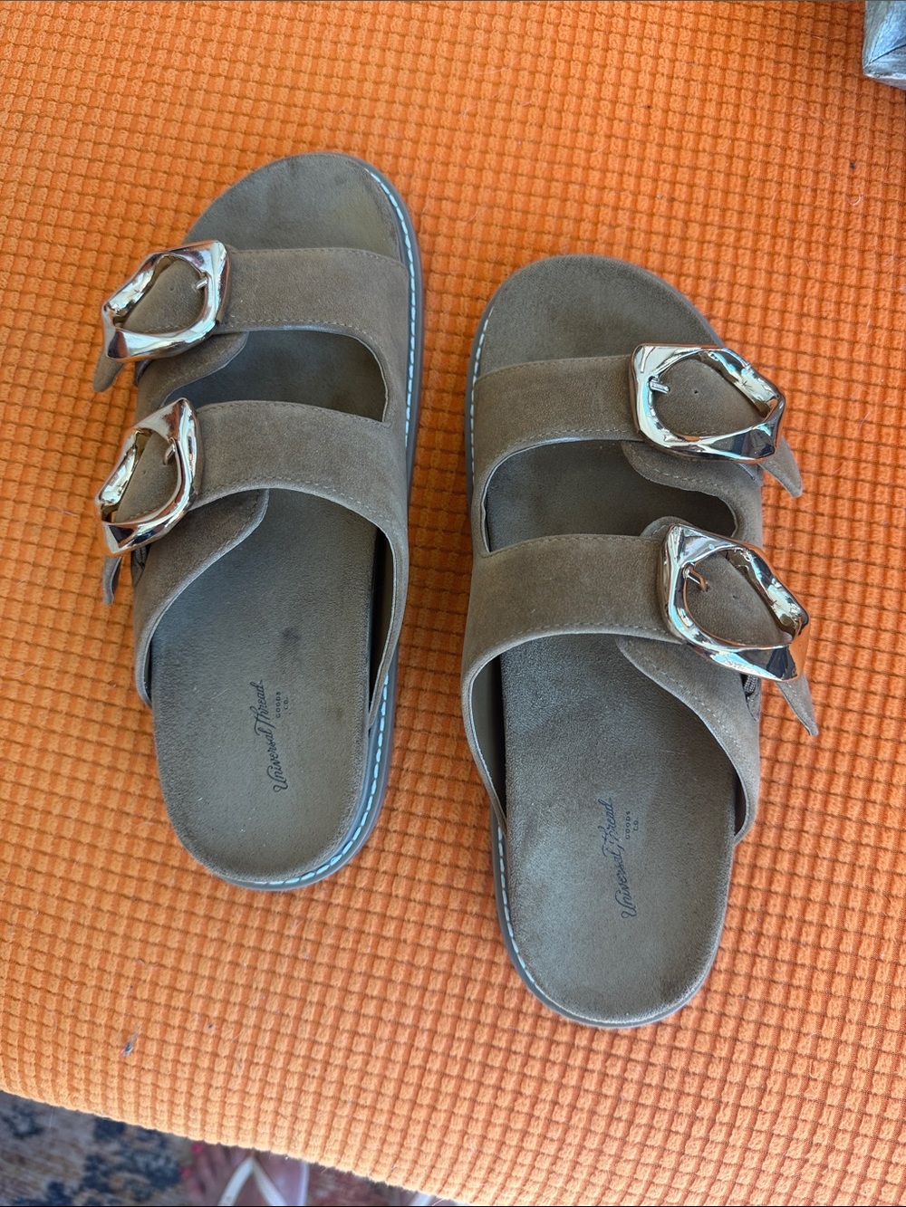 Universal Thread Taupe Suede Double Buckle Slide Sandals